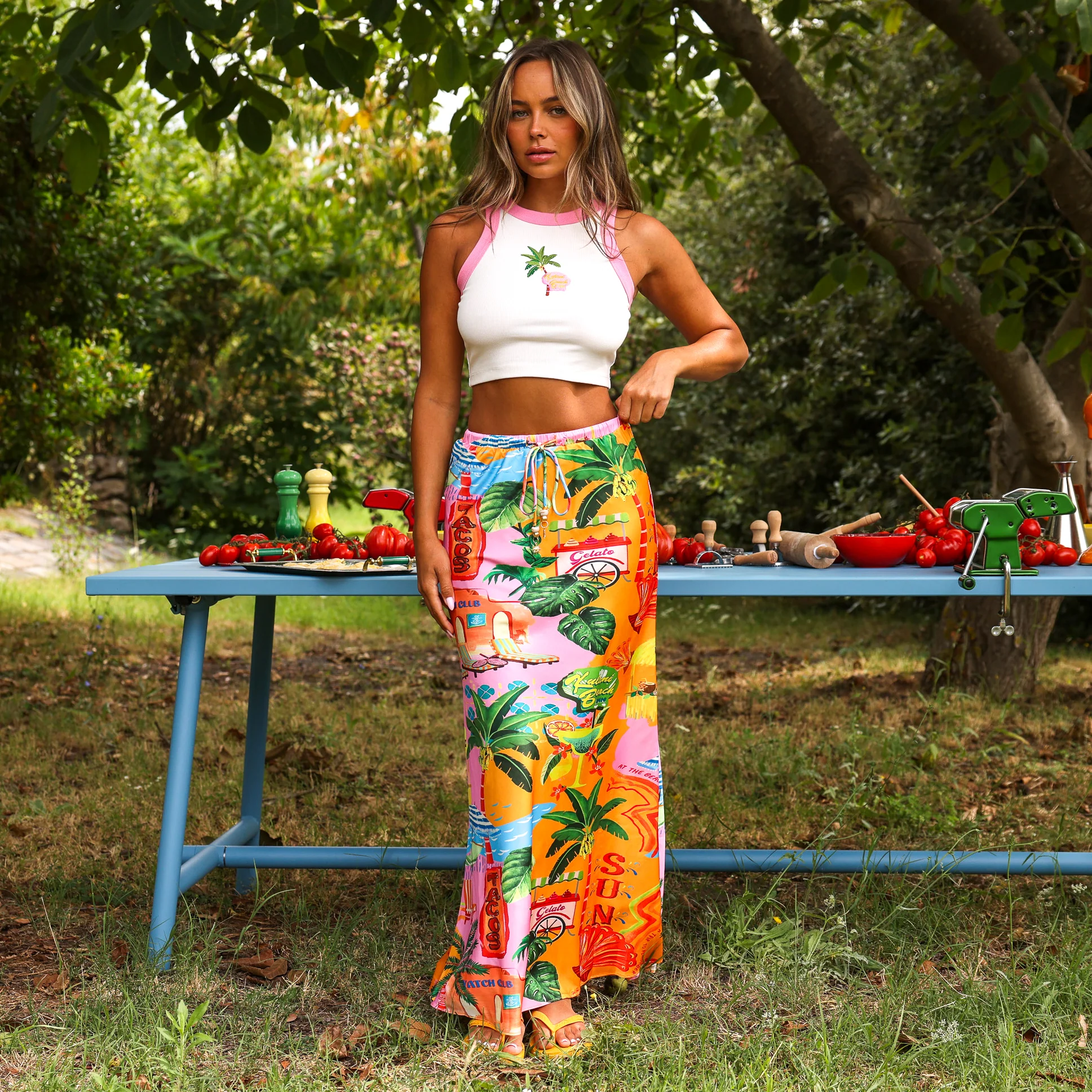 Bias Drawstring Maxi Skirt - Sunlit Spritz - Image 2
