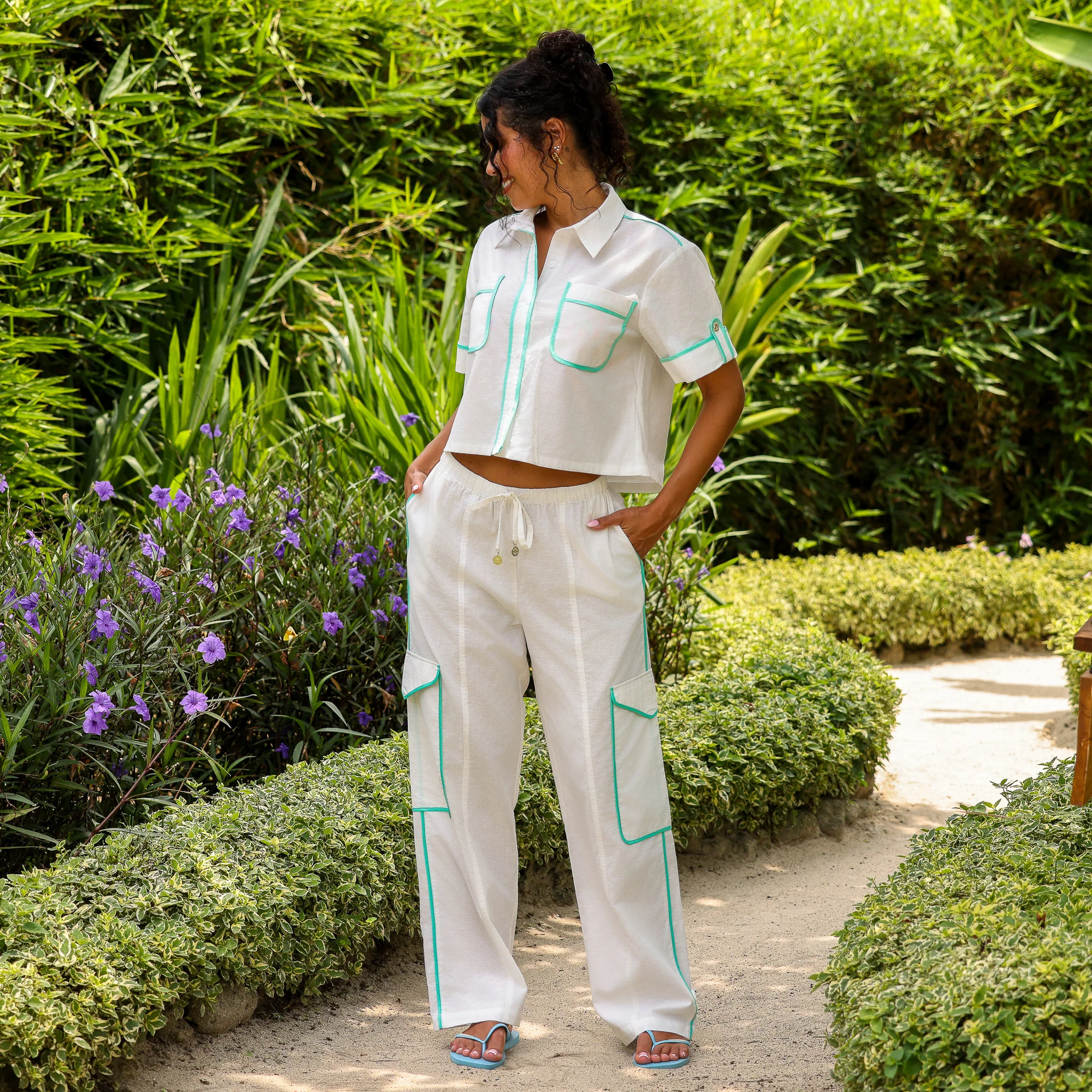 Cropped Button Up Shirt - Crystal Tides - Image 5