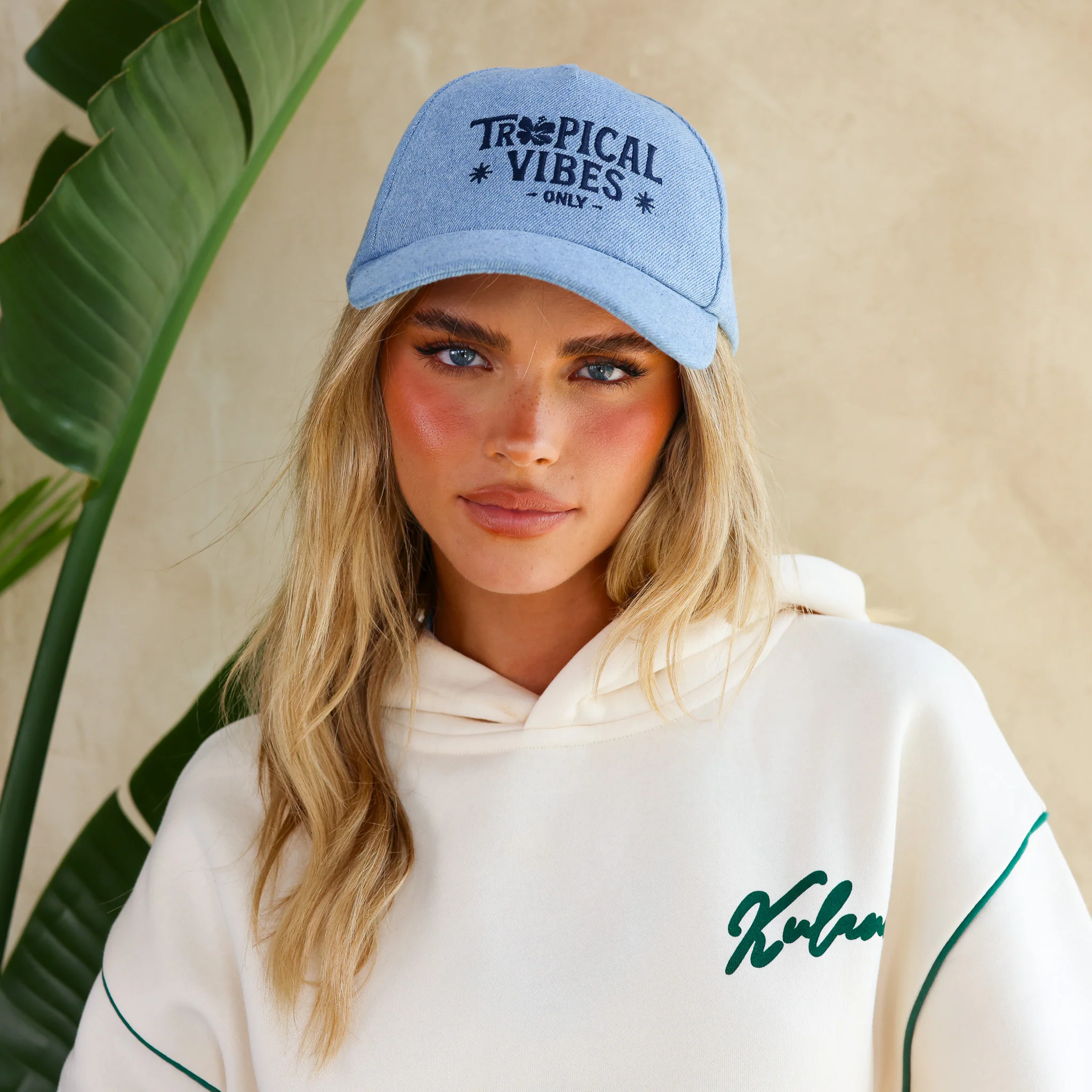 Denim Embroidered Cap - Tropical Vibes - Image 3