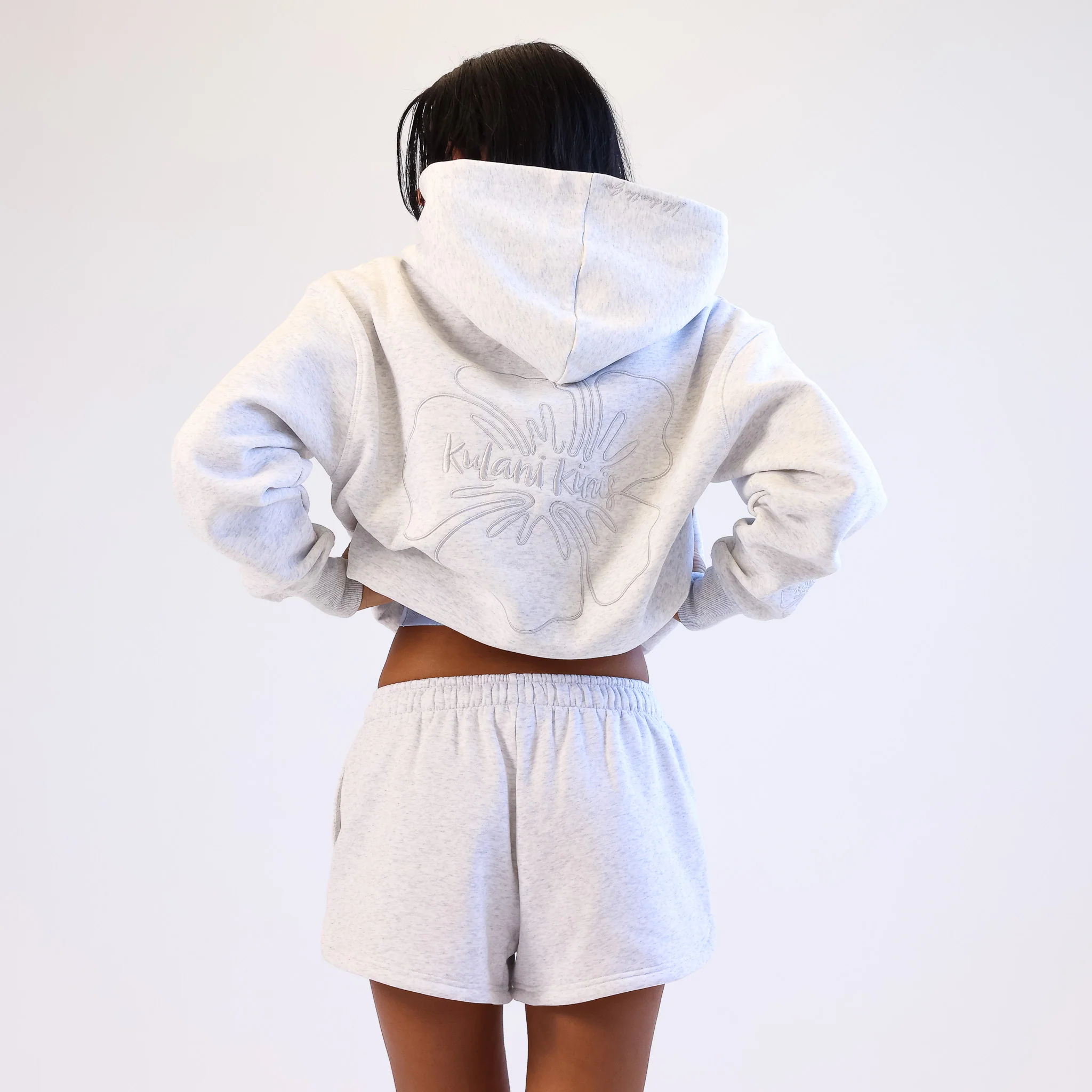 Embroidered Track Shorts - Silver Stone - Image 6