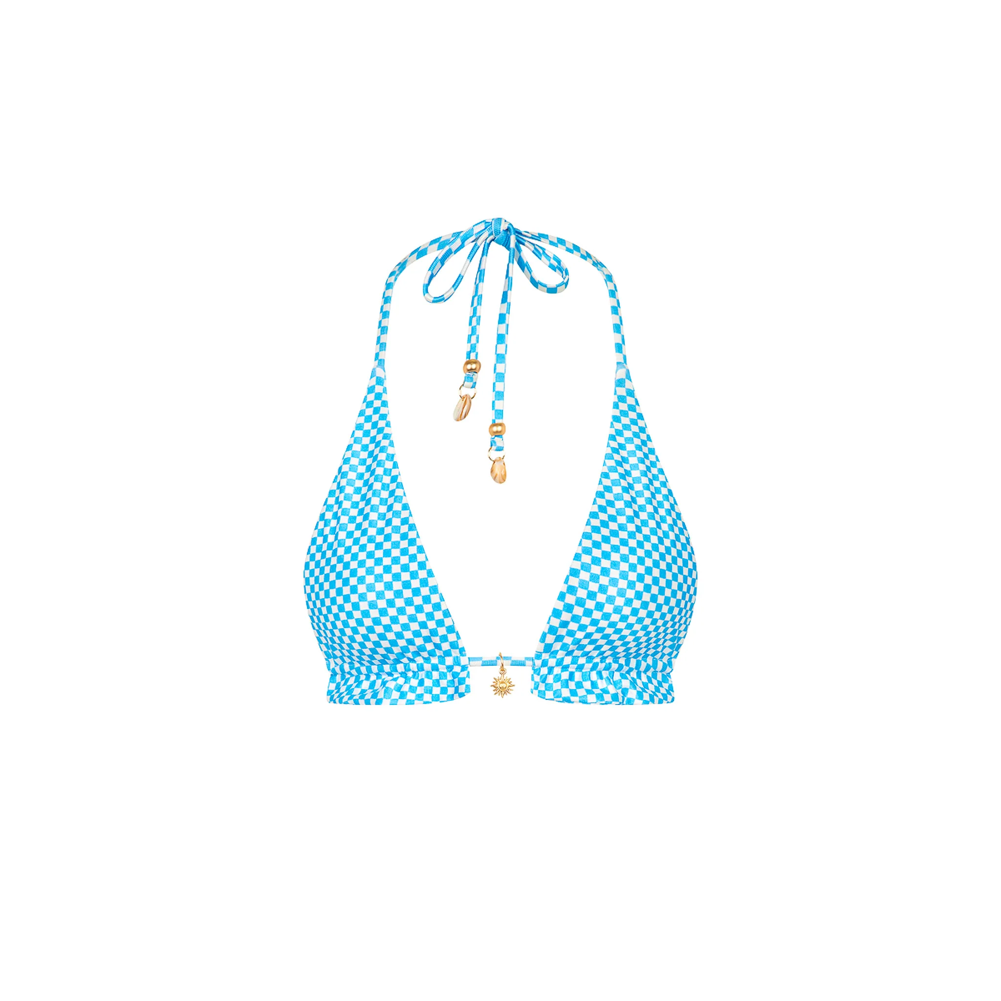 Frill Halter Bralette Bikini Top - Checkmate
