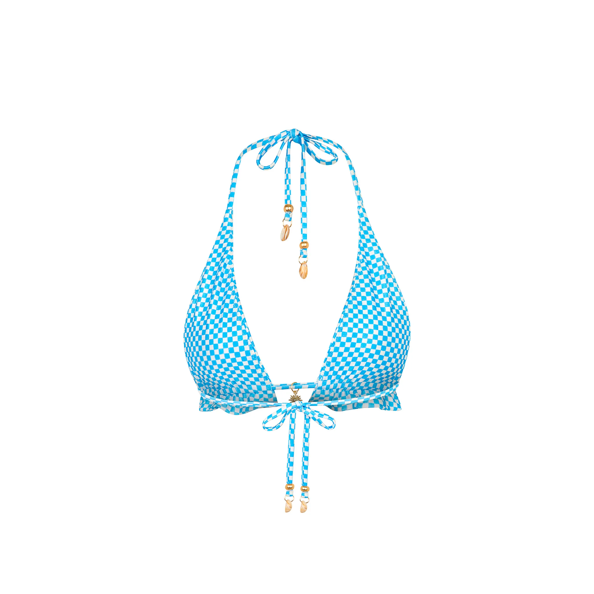 Frill Halter Bralette Bikini Top - Checkmate - Image 12