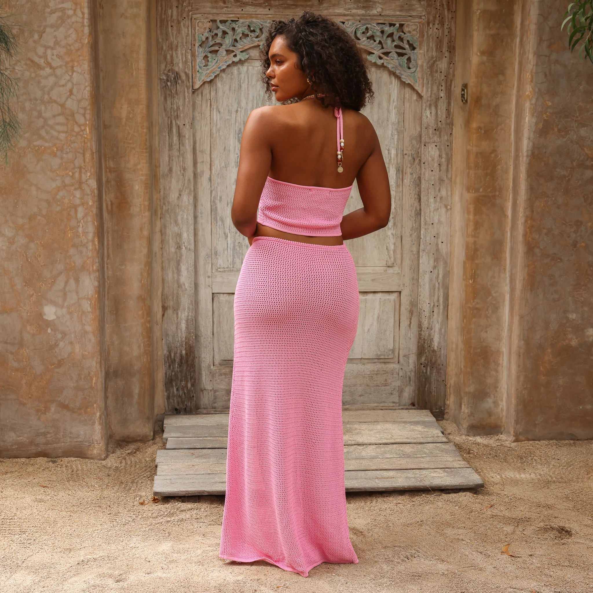 Knit Ring Halter Crop Top - Bubblegum - Image 7
