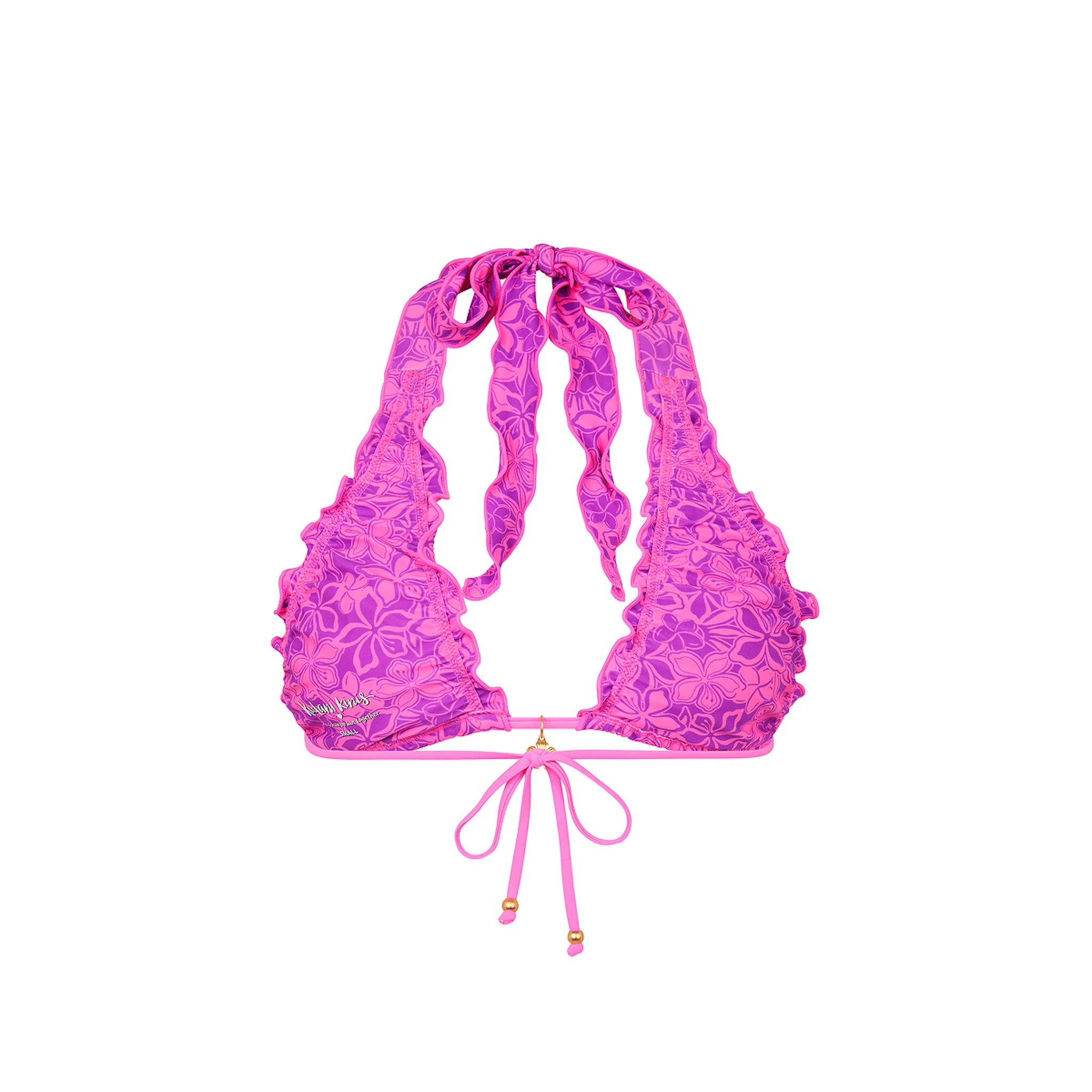 Lettuce Edge Halter Bikini Top - Bubble Berry - Image 8