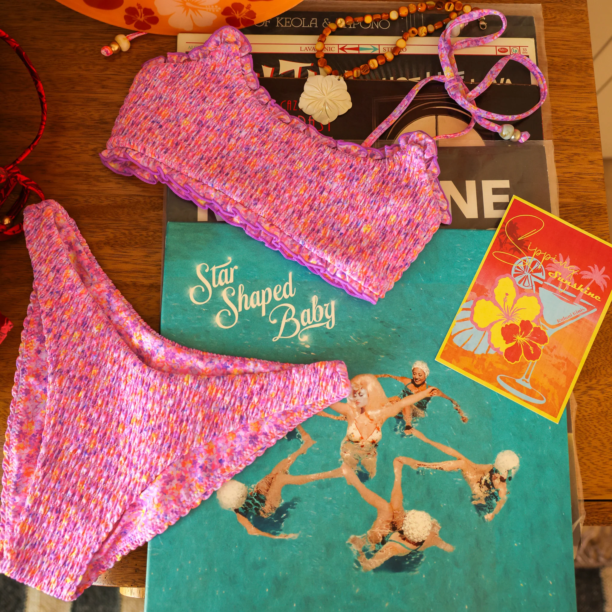 Shirred Crop Tie Bikini Top - Gelato Bloom - Image 7